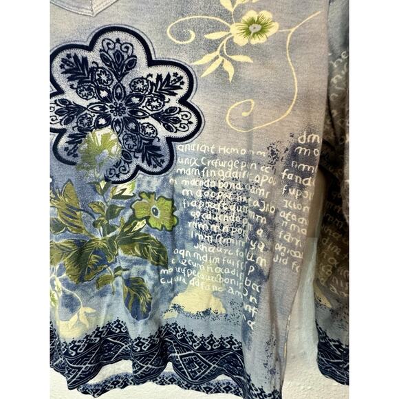 Vtg Y2K Three Hearts Blue Floral Whimsy Cottage Blouse Size Medium - Picture 4 of 6